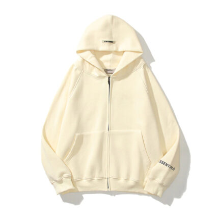 Essentials Reflective Print Zip-up Oversized Cream Hoodie